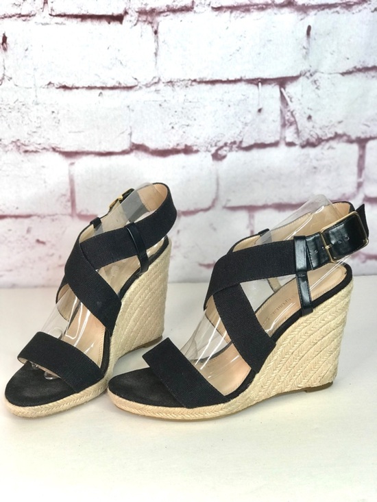 BANANA REPUBLIC Shoes - BANANA REPUBLIC TECLA Black Canvas Sz 9 Espadrille Wedge Crossover Ankle Strap